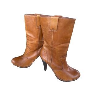 Michael Kors Vintage Tan Leather Mid-Calf Heeled Boots size 6